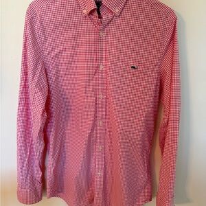 Vineyard Vines Classic Cut Tucker shirt men’s size small in coral/white check